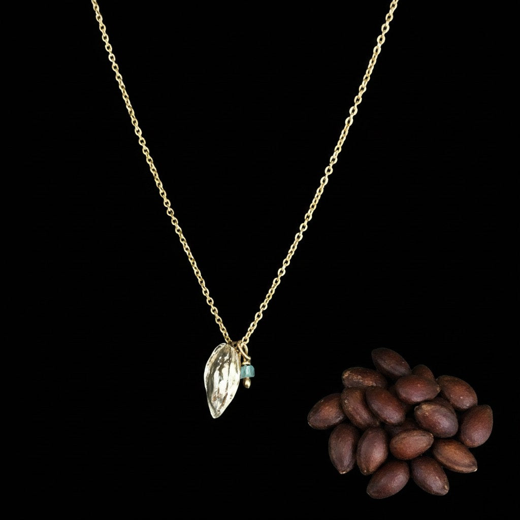 Collana MandalaT Seme di Mela con ciondolo dorato brillante e piccolo diamante cubico su catenina sottile
