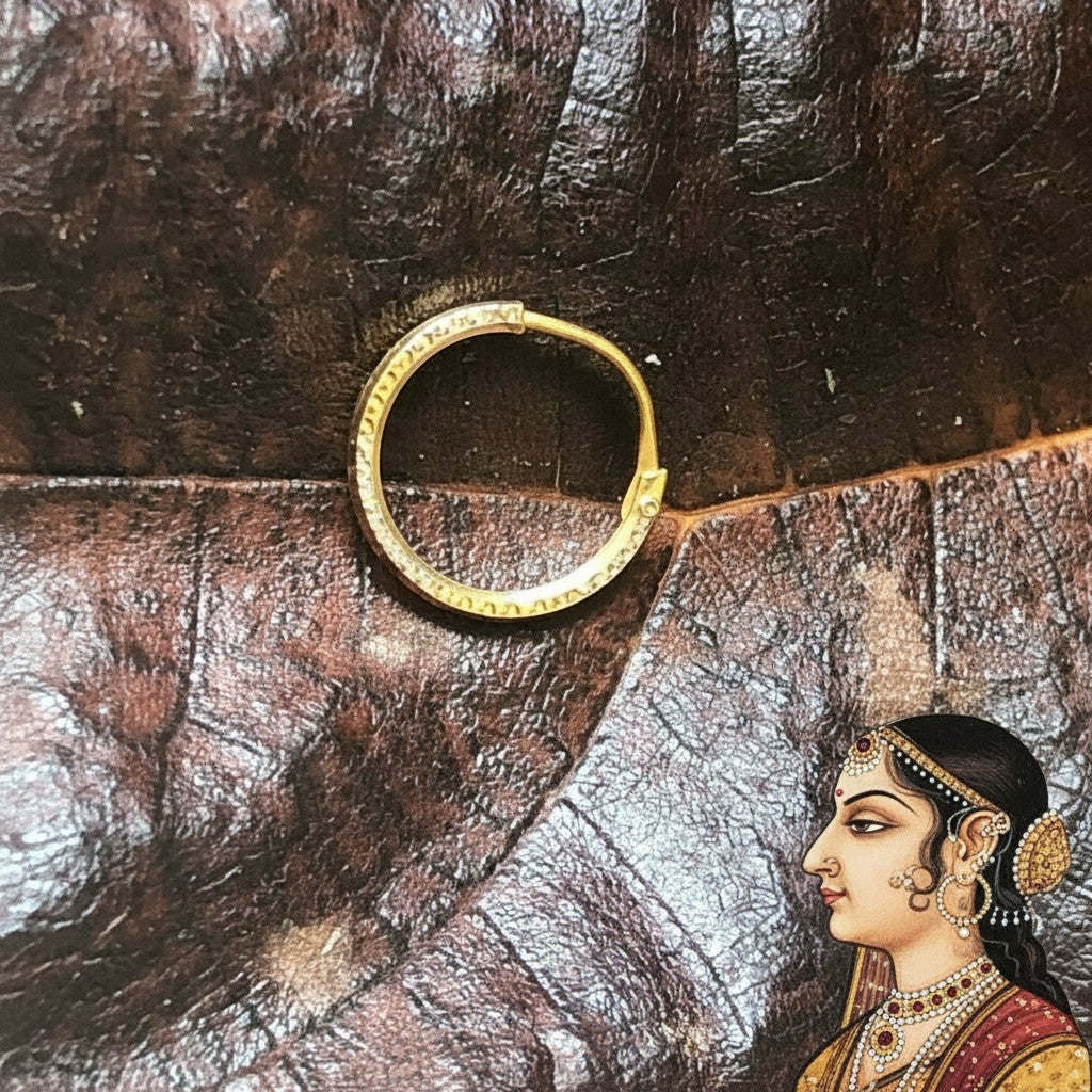 Mono orecchino a cerchio MandalaT in oro giallo e bianco 22 carati con lavorazione artigianale indiana